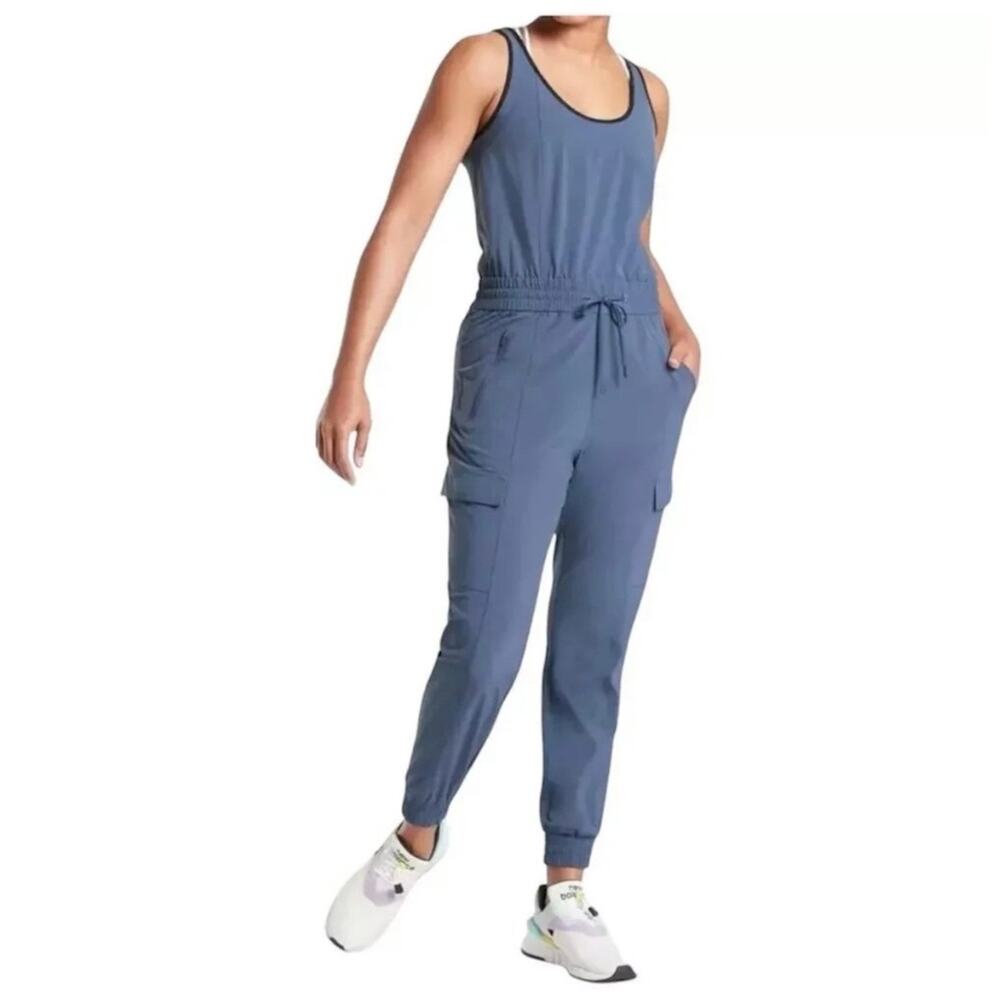 Athleta Unbound Jumpsuit Blue Sz Medium Women's Lightweight Athleisure Stretch